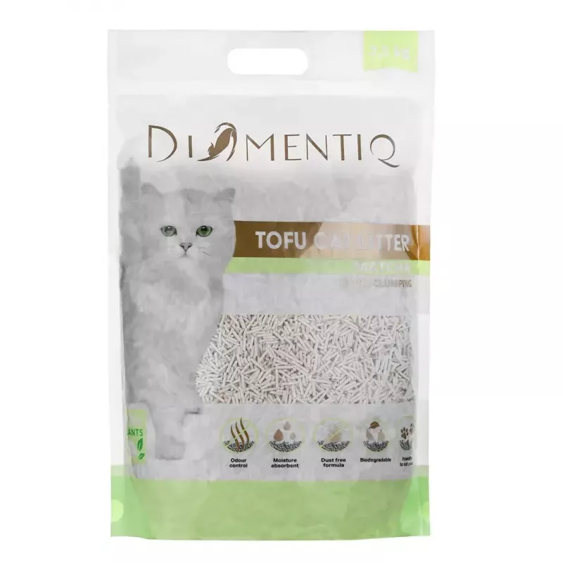 Klumpendes Tofu-Katzenstreu DIAMENTIQ Matcha Ultra, Erbsenfaser, staubfrei, 2,5 kg
