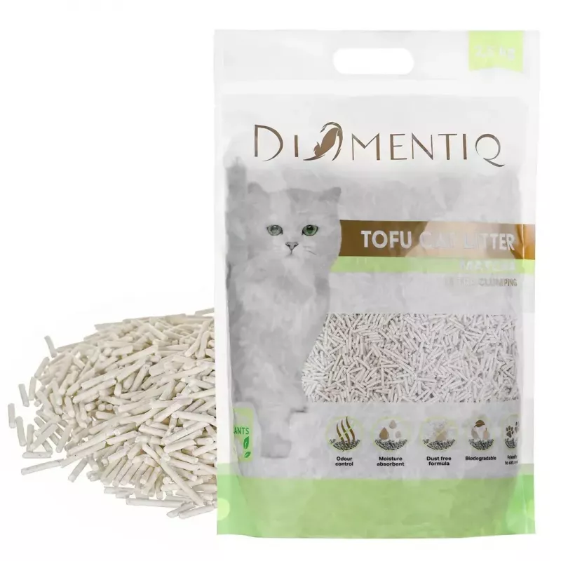 Klumpendes Tofu-Katzenstreu DIAMENTIQ Matcha Ultra, Erbsenfaser, staubfrei, 2,5 kg