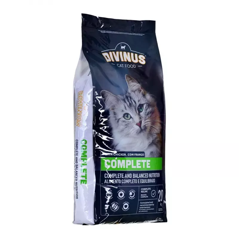 Trockenes Katzenfutter DIVINUS Cat Complete 20 kg — Erhaltungsnahrung für ausgewachsene Katzen, Huhn, 30 % Protein, 12 % Fett