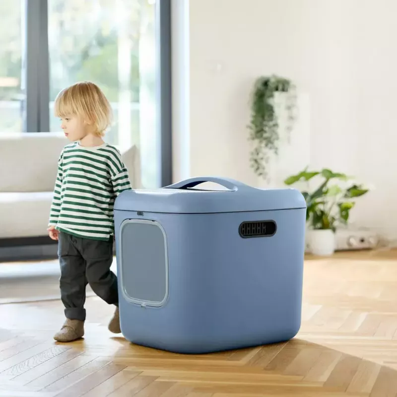 Katzenklo rotho Biala XL — große Kunststoff-Katzentoilette, blau, Kohlefilter, Aufhängeloch, 576×499×614 mm, 2,5 kg