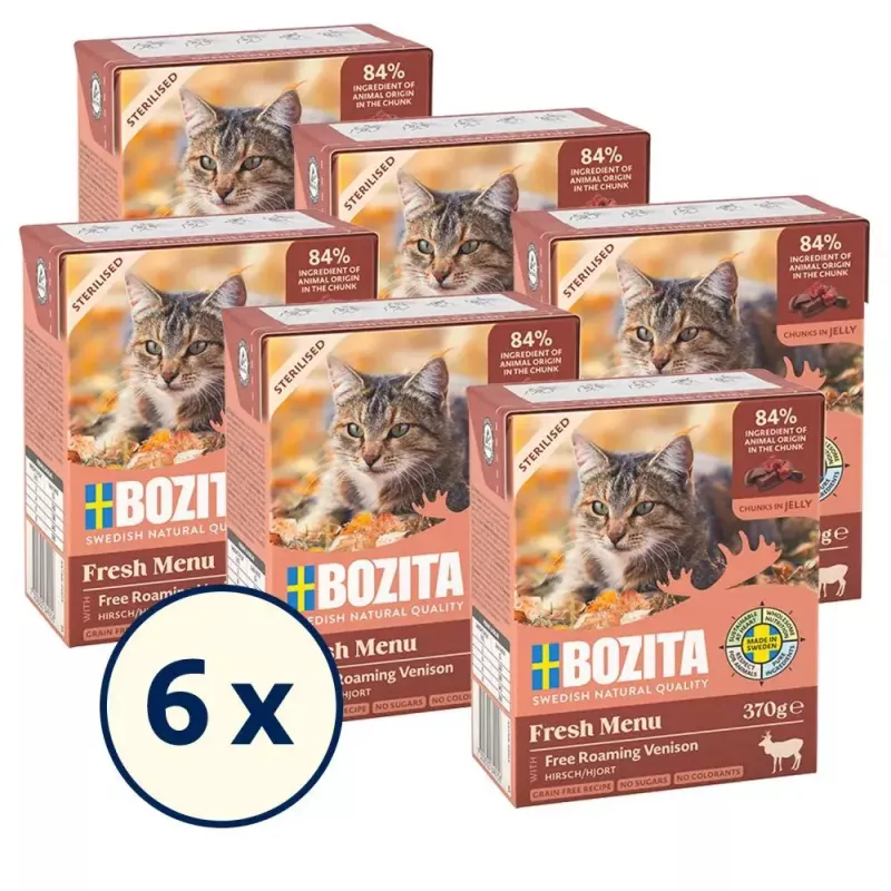 Nassfutter für Katzen BOZITA Fresh Menu 370 g für erwachsene Katzen, Hirschgeschmack, sojafrei, glutenfrei