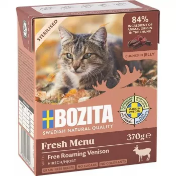 Nassfutter für Katzen BOZITA Fresh Menu 370 g für erwachsene Katzen, Hirschgeschmack, sojafrei, glutenfrei