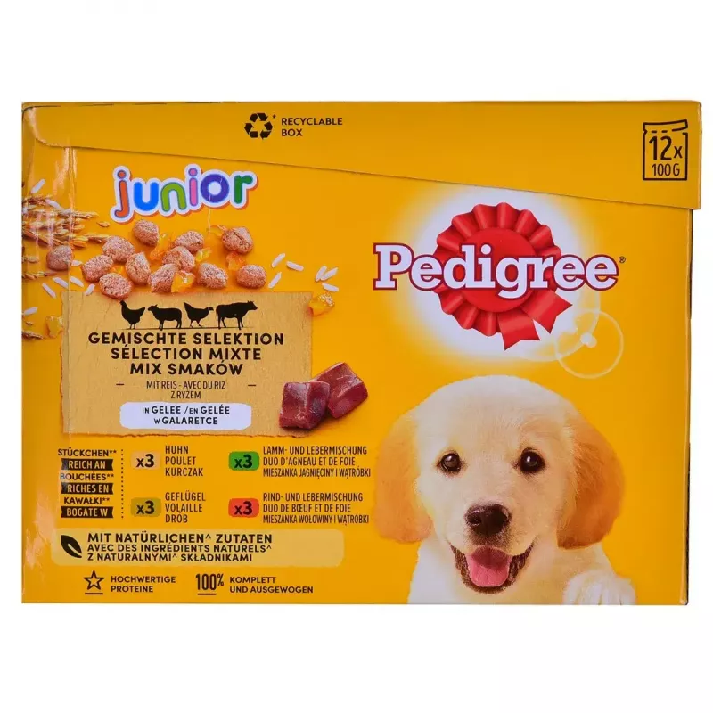 Pedigree Junior Selection Mix Nassfutter für Hunde, 12 x 100 g