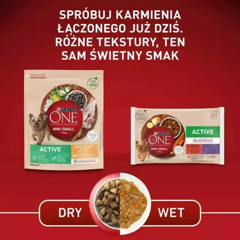 Nassfutter für Hunde Purina Nestlé One Mini/Small Active Beef 85 g — Nassfutter für ausgewachsene kleine Rassen, 76,4 % Feuchtigkeit, 12,5 % Protein