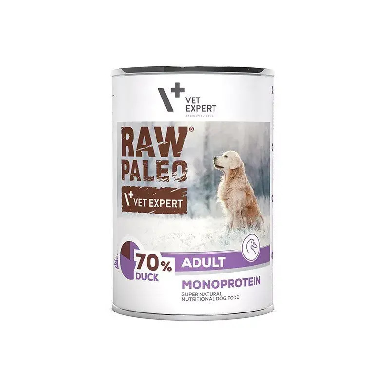 VETEXPERT RAW PALEO Adult Monoprotein Duck 400 g Nassfutter für Hunde, glutenfrei, sojafrei, bei Futtermittelallergien
