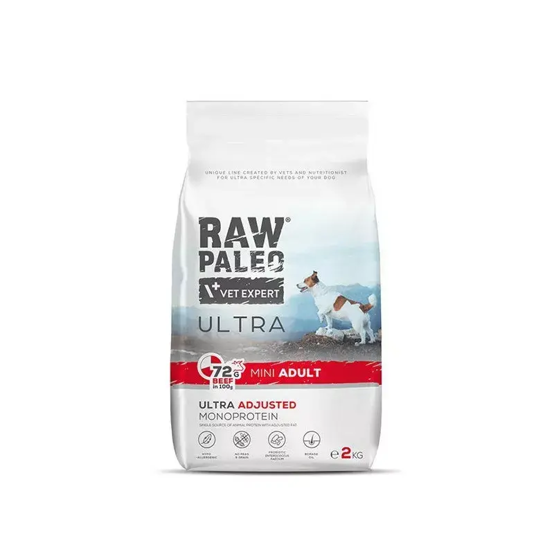 VETEXPERT RAW PALEO Ultra Mini Adult Rind, Trockenfutter für Hunde, 2 kg