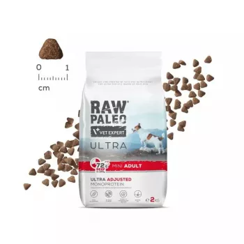 Trockenfutter für Hunde VETEXPERT RAW PALEO Ultra Mini Adult Beef 2 kg — Alleinfuttermittel für adulte Hunde kleiner Rassen, 28,5 % Protein, 16 % Fett