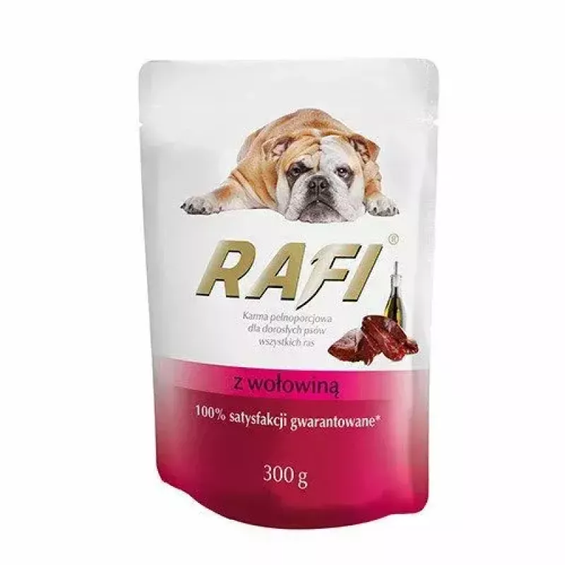 Hundefutter nass Dolina Noteci Rafi mit Rind, Alleinfutter in Dose für ausgewachsene Hunde, 300 g, Feuchtigkeit 78%, Protein 9%, Fett 7%