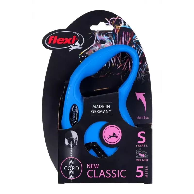 Rollleine Flexi New Classic S — Schnur, 5 m, Einzelleine, blau, max. Belastung 12 kg
