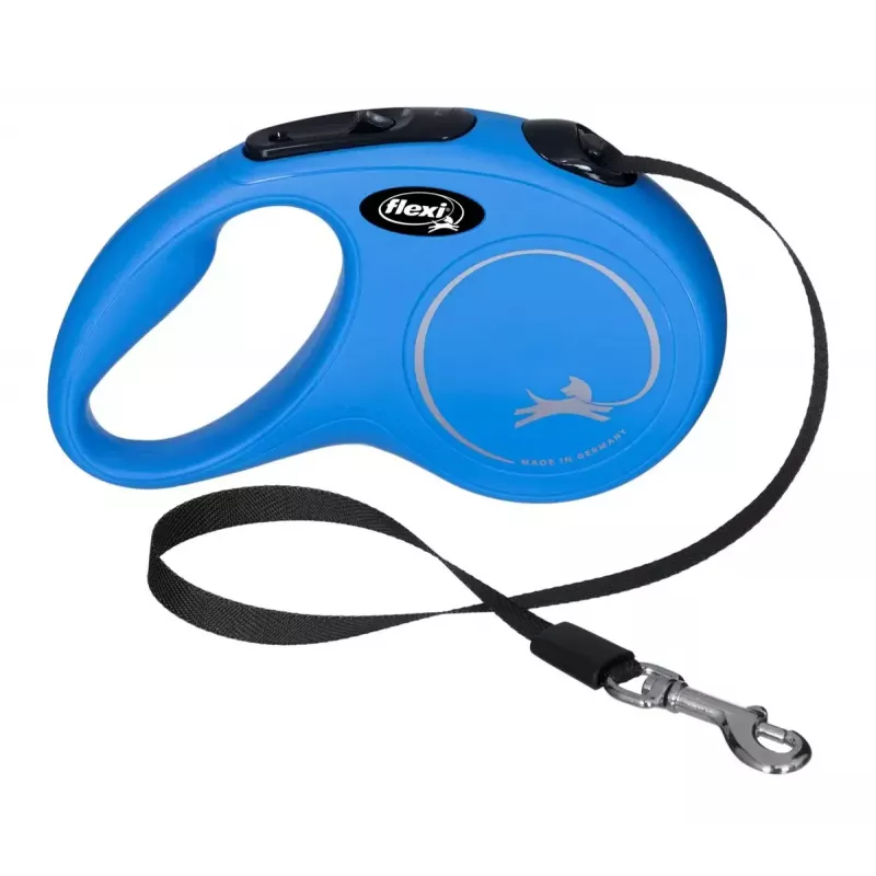 Rollleine Flexi New Classic S, Schnurleine, 5 m Länge, für kleine Hunde 5–10 kg, max. Belastung 15 kg, blau