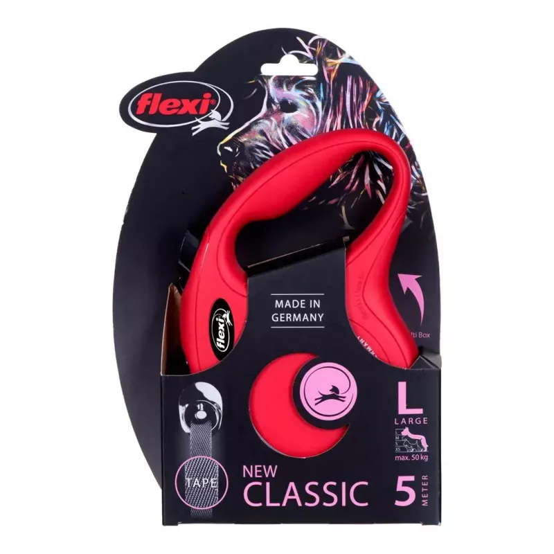 Flexi New Classic Rollleine 5 m, schwarzes Nylonband, für große Rassen bis 50 kg