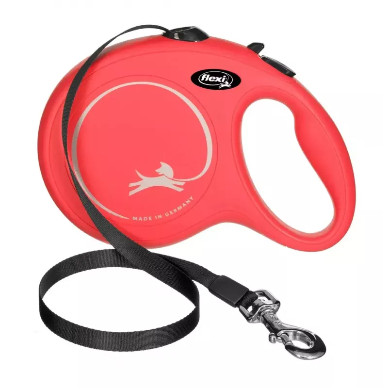 Flexi New Classic Rollleine 5 m, schwarzes Nylonband, für große Rassen bis 50 kg