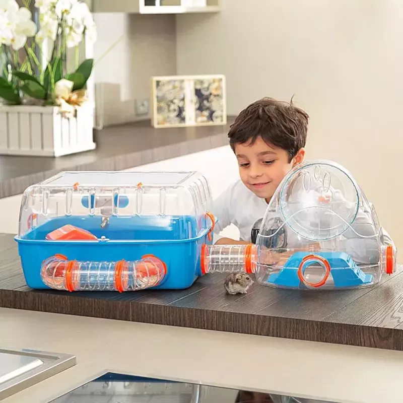 Käfig FERPLAST Combi 2 für Hamster, Blau Transparent, B795×T295×H263 mm, Technopolymer