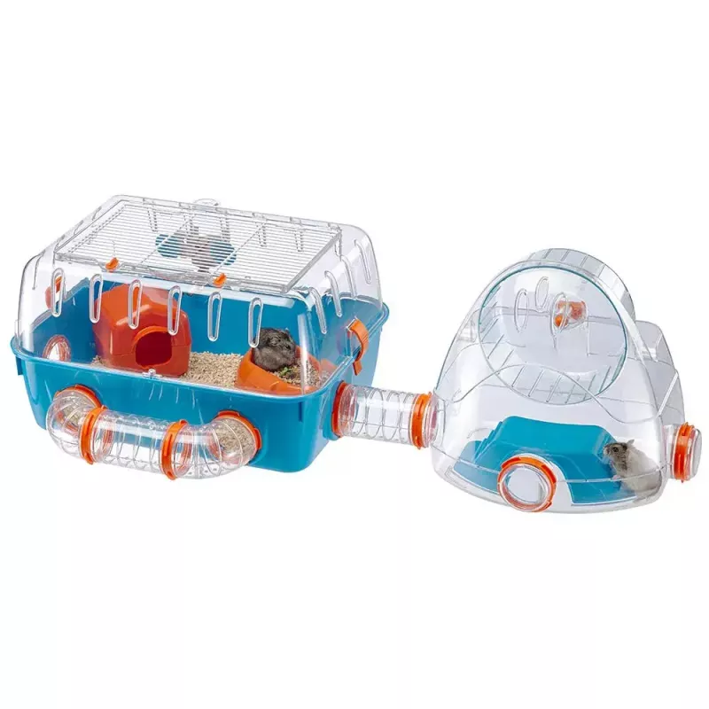 Käfig FERPLAST Combi 2 für Hamster, Blau Transparent, B795×T295×H263 mm, Technopolymer