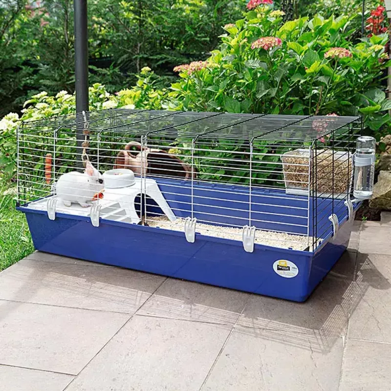 Käfig FERPLAST Rabbit 120 Blau — Metall- und Kunststoffkäfig für Kaninchen 1180×585×495 mm, für Kaninchen 5–9,9 kg