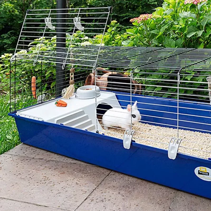 Käfig FERPLAST Rabbit 120 Blau — Metall- und Kunststoffkäfig für Kaninchen 1180×585×495 mm, für Kaninchen 5–9,9 kg