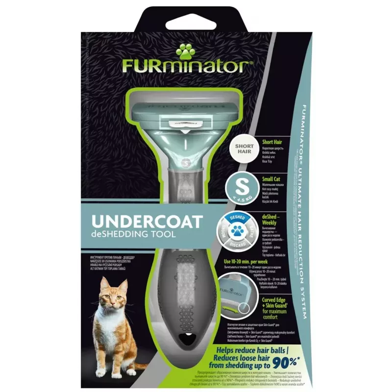 Entfilzungswerkzeug FURminator für Kurzhaarkatzen S – FUR151265, kleine Größe, blaugrün, für kurzes Fell, 200 g