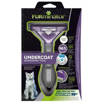 FURminator M/L Enthaarungswerkzeug für Kurzhaarkatzen mit ergonomischem Griff und Edelstahlkante, 270 g