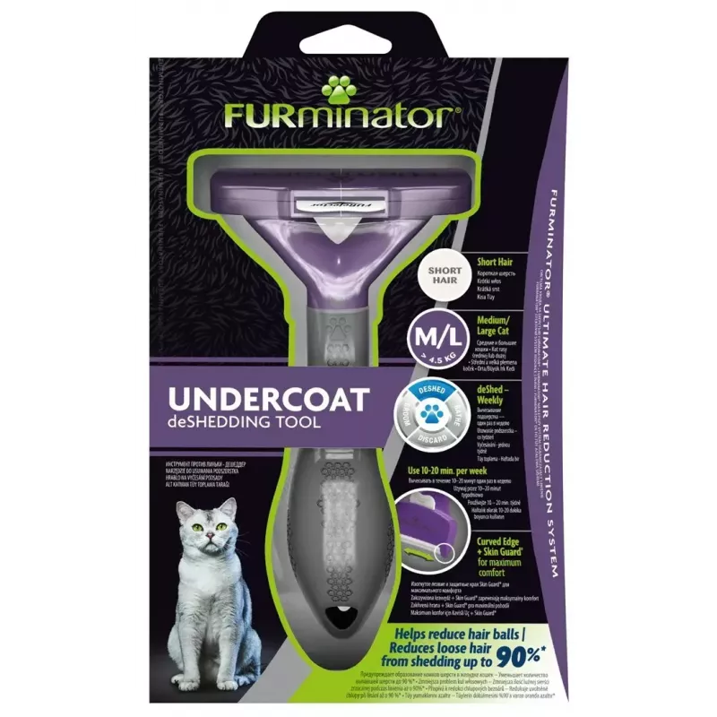 FURminator M/L Enthaarungswerkzeug für Kurzhaarkatzen mit ergonomischem Griff und Edelstahlkante, 270 g