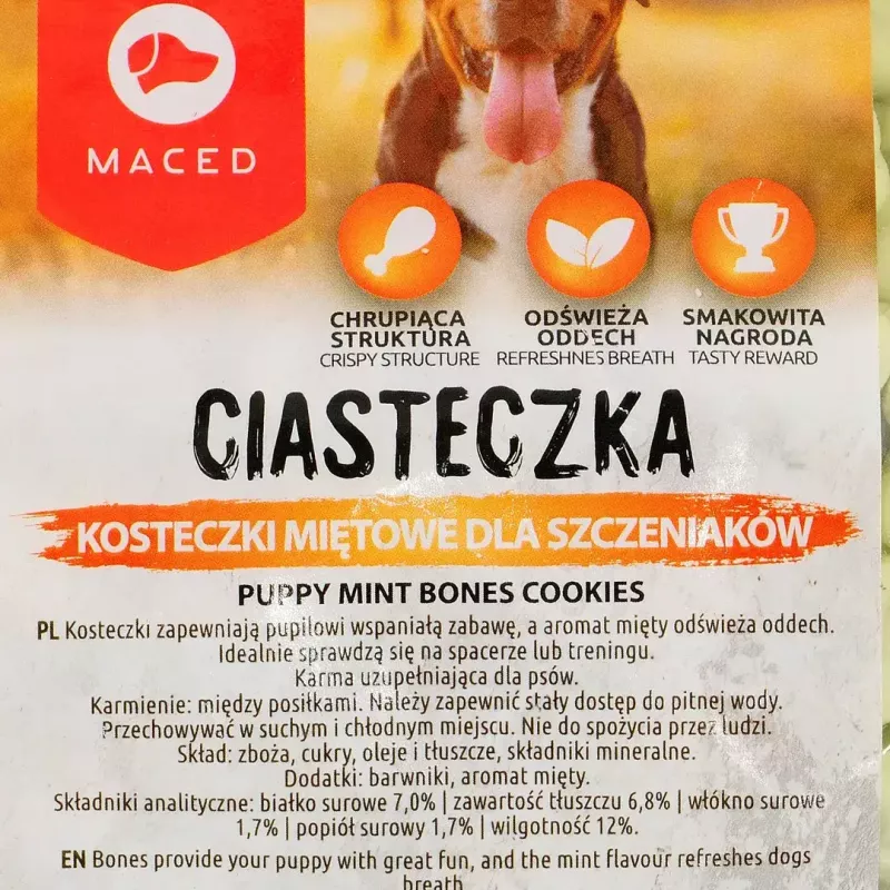 Hundetrainingsleckerlis MACED Puppy Mint Bones Kekse 1 kg — minzschmeckender Keks für Welpen, 1 kg Kunststoffverpackung