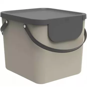 Abfallbehälter Rotho Albula rechteckig 40 L, Technopolymer, Cappuccino, 400×358×340 mm, Aufhängeloch