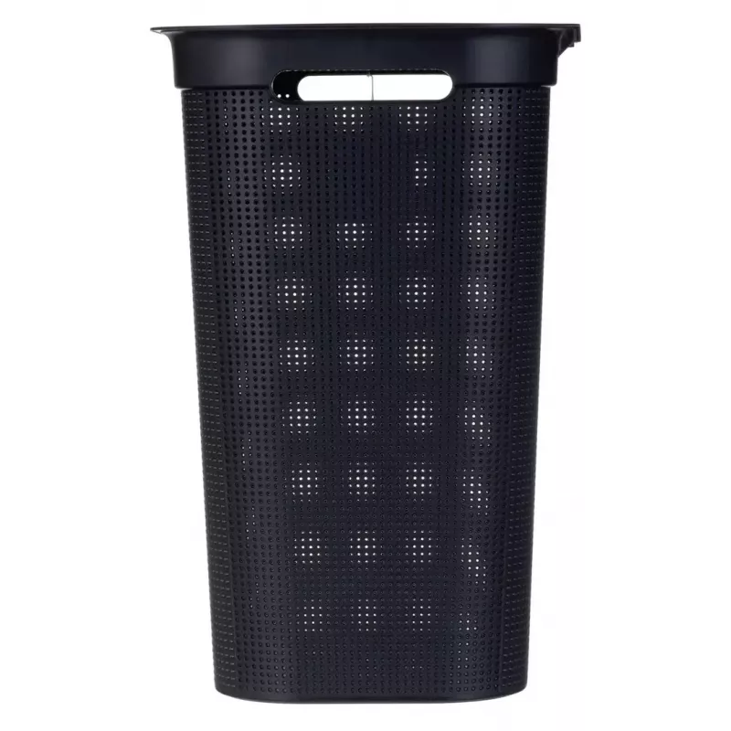Wäschekorb rotho Brisen 50 l belüfteter Kunststoff-Wäschesammler mit Deckel und Aufhängeloch, schwarz, 340×431×529 mm