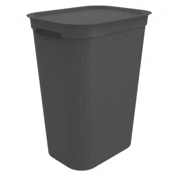 Wäschekorb rotho Brisen 50 l belüfteter Kunststoff-Wäschesammler mit Deckel und Aufhängeloch, schwarz, 340×431×529 mm
