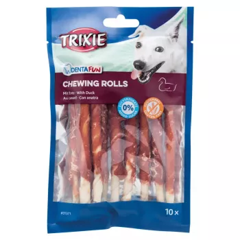 Trixie Dog Chewing Rolls Denta Fun Duck 80 g — kaubarer Zahnpflegesnack für ausgewachsene Hunde, 12 cm