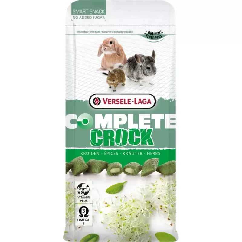 Snack Versele-Laga Crock Herbs 50 g — Kräutersnack für ausgewachsene Kaninchen, Vitamin E, konservierungsstofffrei, Doypack