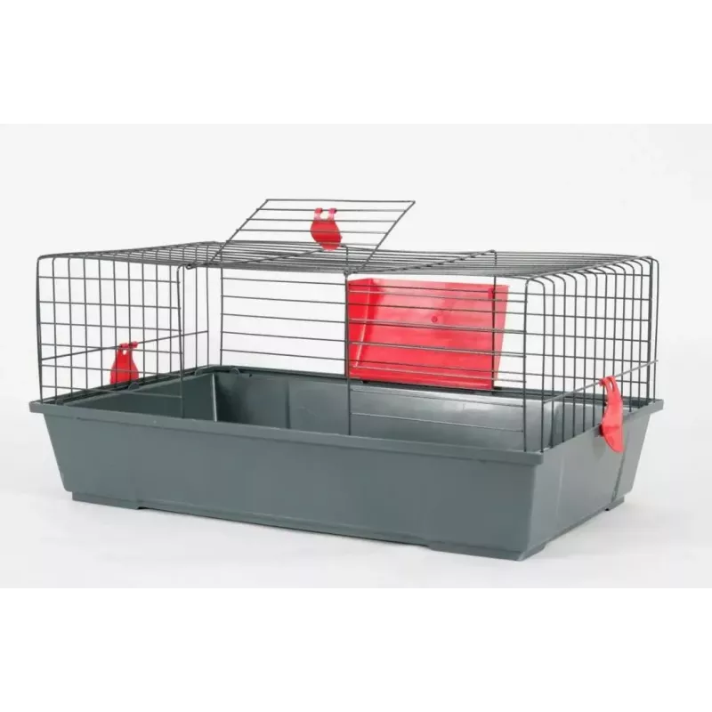 Nagerkäfig ZOLUX Classic 80 — zweistöckiges Metall/Kunststoffgehege, 800×430×330 mm, 31 mm Gitterabstand, grau/rot
