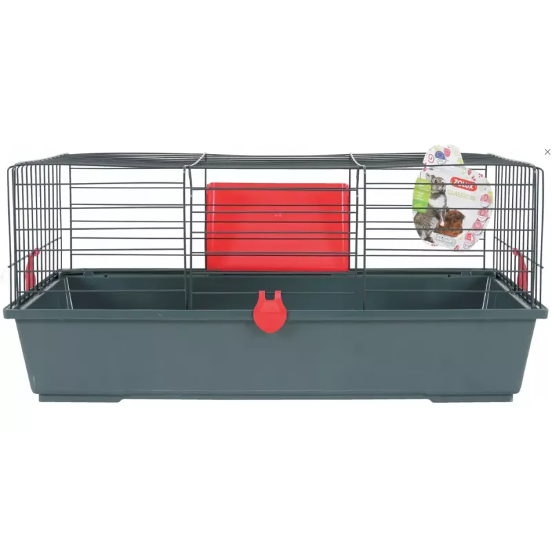 Nagerkäfig ZOLUX Classic 80 — zweistöckiges Metall/Kunststoffgehege, 800×430×330 mm, 31 mm Gitterabstand, grau/rot
