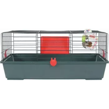 Nagerkäfig ZOLUX Classic 80 — zweistöckiges Metall/Kunststoffgehege, 800×430×330 mm, 31 mm Gitterabstand, grau/rot