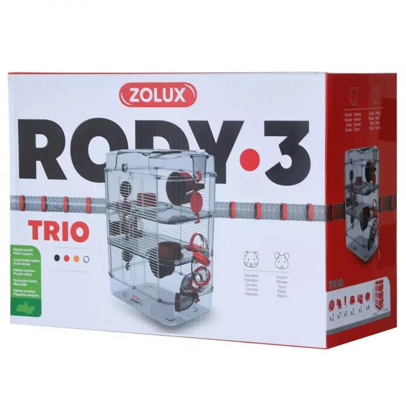 Nagarium ZOLUX Rody3 Trio — Kleintiergehege, Metall/Kunststoff, 410×270×530 mm, 3 kg, inkl. Laufrad