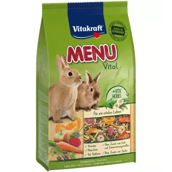 Trockenfutter für Zwergkaninchen Vitakraft 25542 — 3 kg, Getreidegeschmack, konservierungsmittelfrei, fester Beutel, 14 % Rohfaser