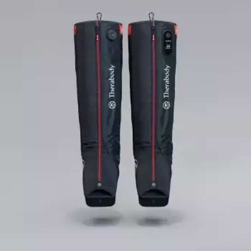 Kompressionsstiefel Therabody Recovery Air Jetboots Pro Plus — Ganzbein, Regular, pneumatisch 20–100 mmHg, Vibration, LCD, wiederaufladbar