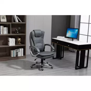 Drehbarer beheizter Bürostuhl ActiveJet YK7304 — grau gepolsterte Sitzfläche und Rückenlehne aus Leder, verstellbare Rückenlehne, Gaslift 45–55 cm