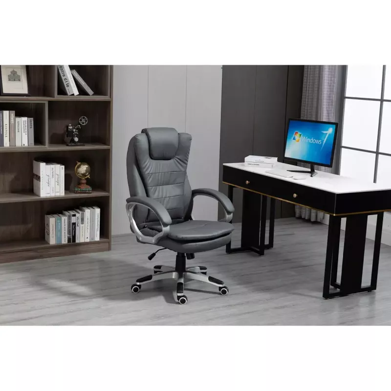 Drehbarer beheizter Bürostuhl ActiveJet YK7304 — grau gepolsterte Sitzfläche und Rückenlehne aus Leder, verstellbare Rückenlehne, Gaslift 45–55 cm