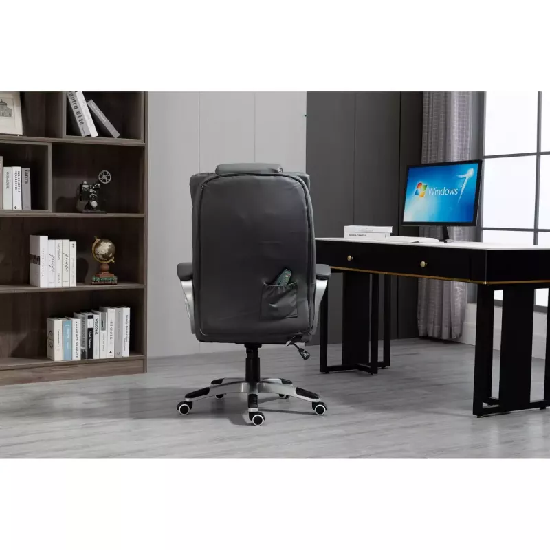 Drehbarer beheizter Bürostuhl ActiveJet YK7304 — grau gepolsterte Sitzfläche und Rückenlehne aus Leder, verstellbare Rückenlehne, Gaslift 45–55 cm