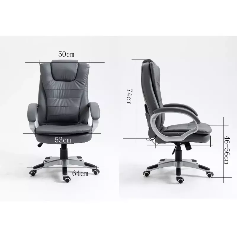 Drehbarer beheizter Bürostuhl ActiveJet YK7304 — grau gepolsterte Sitzfläche und Rückenlehne aus Leder, verstellbare Rückenlehne, Gaslift 45–55 cm