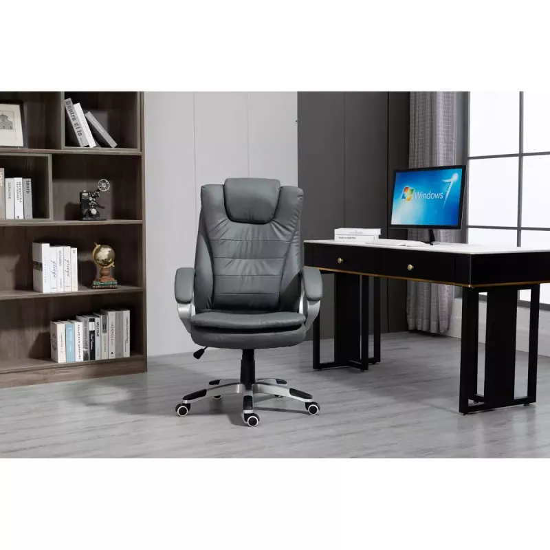 Drehbarer beheizter Bürostuhl ActiveJet YK7304 — grau gepolsterte Sitzfläche und Rückenlehne aus Leder, verstellbare Rückenlehne, Gaslift 45–55 cm