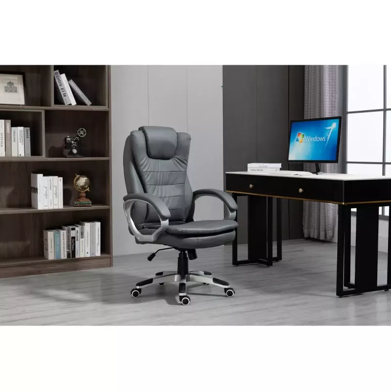 Drehbarer beheizter Bürostuhl ActiveJet YK7304 — grau gepolsterte Sitzfläche und Rückenlehne aus Leder, verstellbare Rückenlehne, Gaslift 45–55 cm