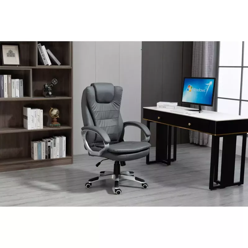 Drehbarer beheizter Bürostuhl ActiveJet YK7304 — grau gepolsterte Sitzfläche und Rückenlehne aus Leder, verstellbare Rückenlehne, Gaslift 45–55 cm
