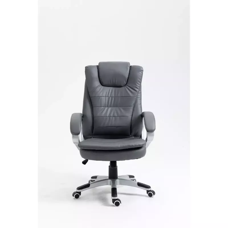 Drehbarer beheizter Bürostuhl ActiveJet YK7304 — grau gepolsterte Sitzfläche und Rückenlehne aus Leder, verstellbare Rückenlehne, Gaslift 45–55 cm