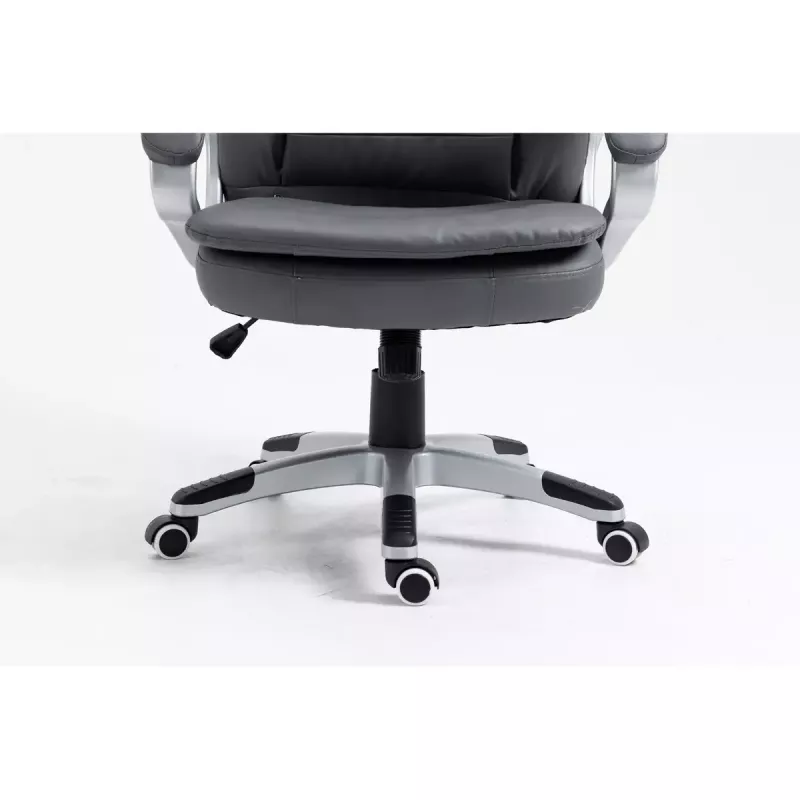 Drehbarer beheizter Bürostuhl ActiveJet YK7304 — grau gepolsterte Sitzfläche und Rückenlehne aus Leder, verstellbare Rückenlehne, Gaslift 45–55 cm