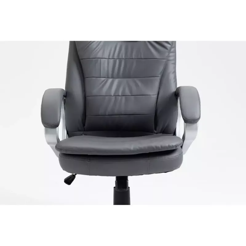 Drehbarer beheizter Bürostuhl ActiveJet YK7304 — grau gepolsterte Sitzfläche und Rückenlehne aus Leder, verstellbare Rückenlehne, Gaslift 45–55 cm