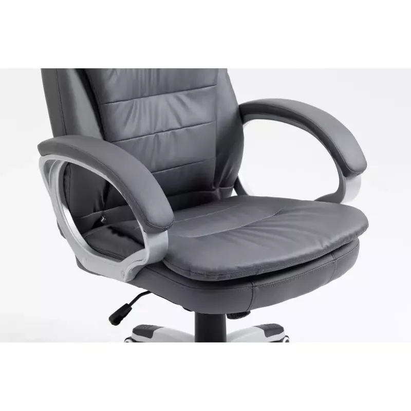 Drehbarer beheizter Bürostuhl ActiveJet YK7304 — grau gepolsterte Sitzfläche und Rückenlehne aus Leder, verstellbare Rückenlehne, Gaslift 45–55 cm