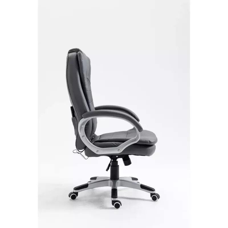Drehbarer beheizter Bürostuhl ActiveJet YK7304 — grau gepolsterte Sitzfläche und Rückenlehne aus Leder, verstellbare Rückenlehne, Gaslift 45–55 cm