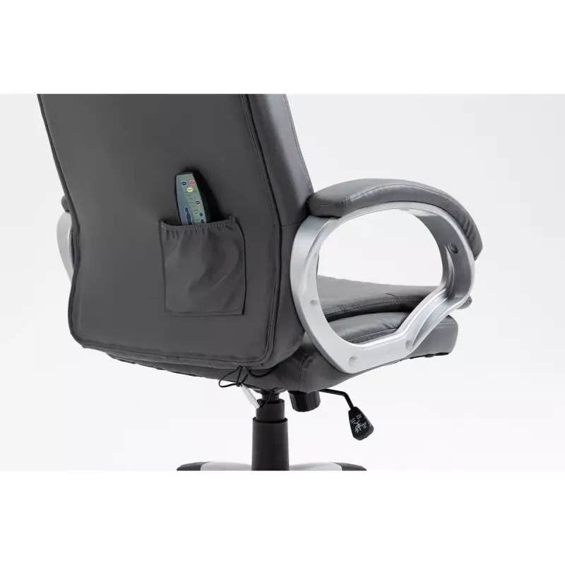 Drehbarer beheizter Bürostuhl ActiveJet YK7304 — grau gepolsterte Sitzfläche und Rückenlehne aus Leder, verstellbare Rückenlehne, Gaslift 45–55 cm