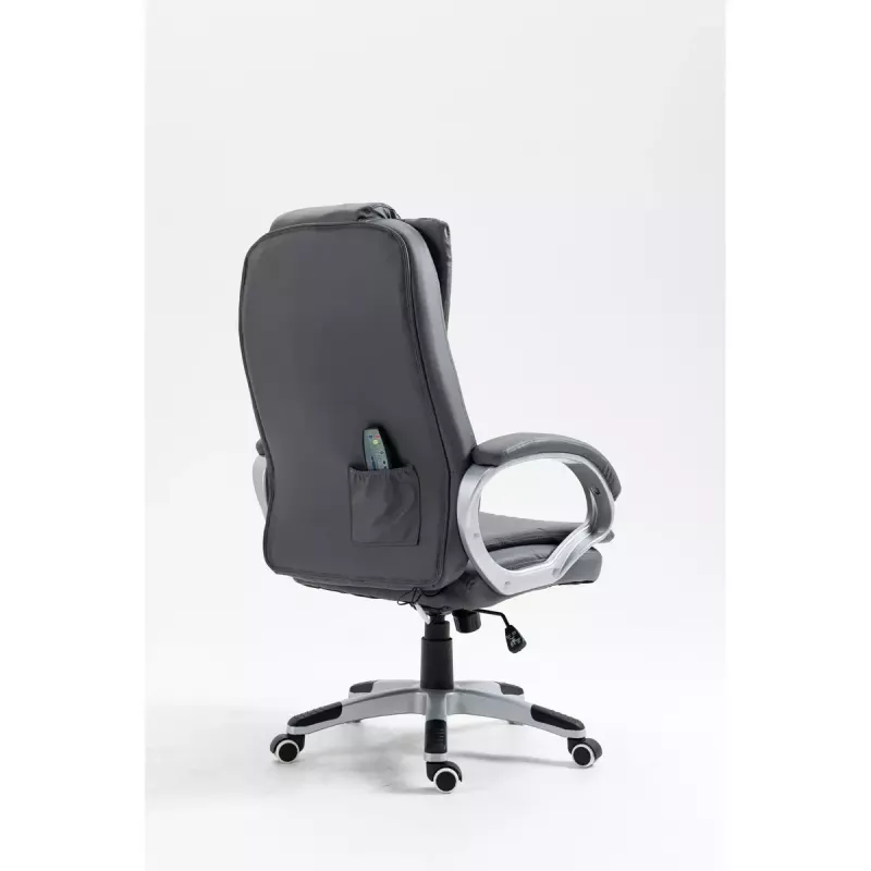 Drehbarer beheizter Bürostuhl ActiveJet YK7304 — grau gepolsterte Sitzfläche und Rückenlehne aus Leder, verstellbare Rückenlehne, Gaslift 45–55 cm