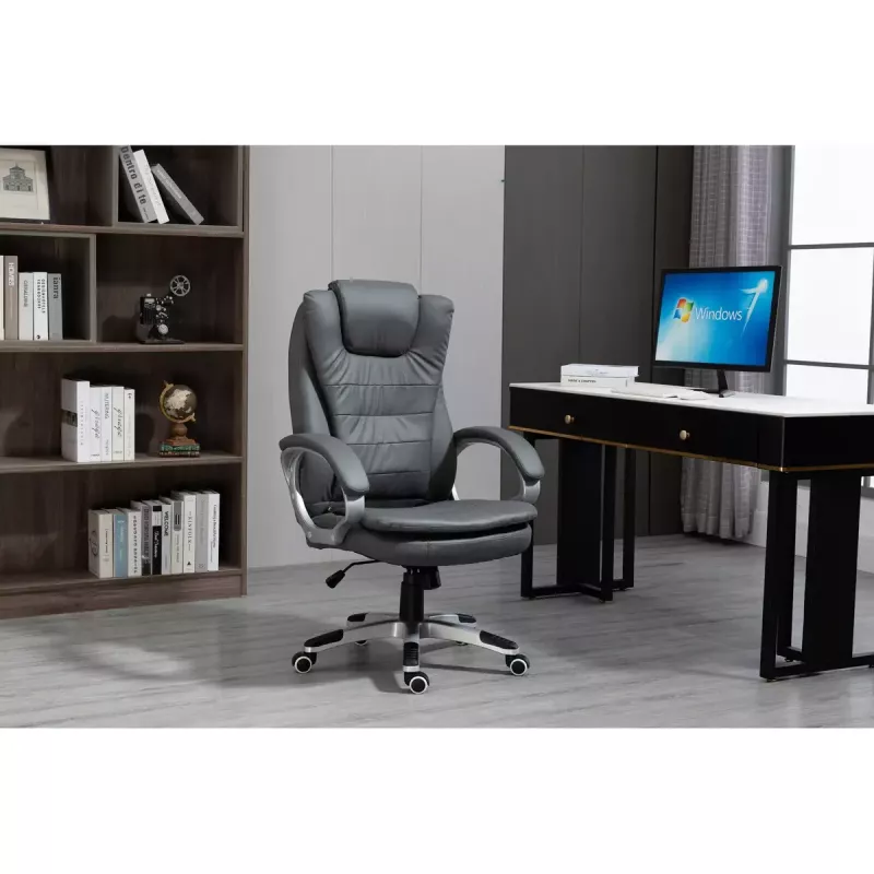 Drehbarer beheizter Bürostuhl ActiveJet YK7304 — grau gepolsterte Sitzfläche und Rückenlehne aus Leder, verstellbare Rückenlehne, Gaslift 45–55 cm
